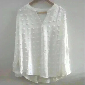 🌴2/$25🌴AMAZON | Women's White Swiss Dots V-Neck Long Sleeved Lightweight Top